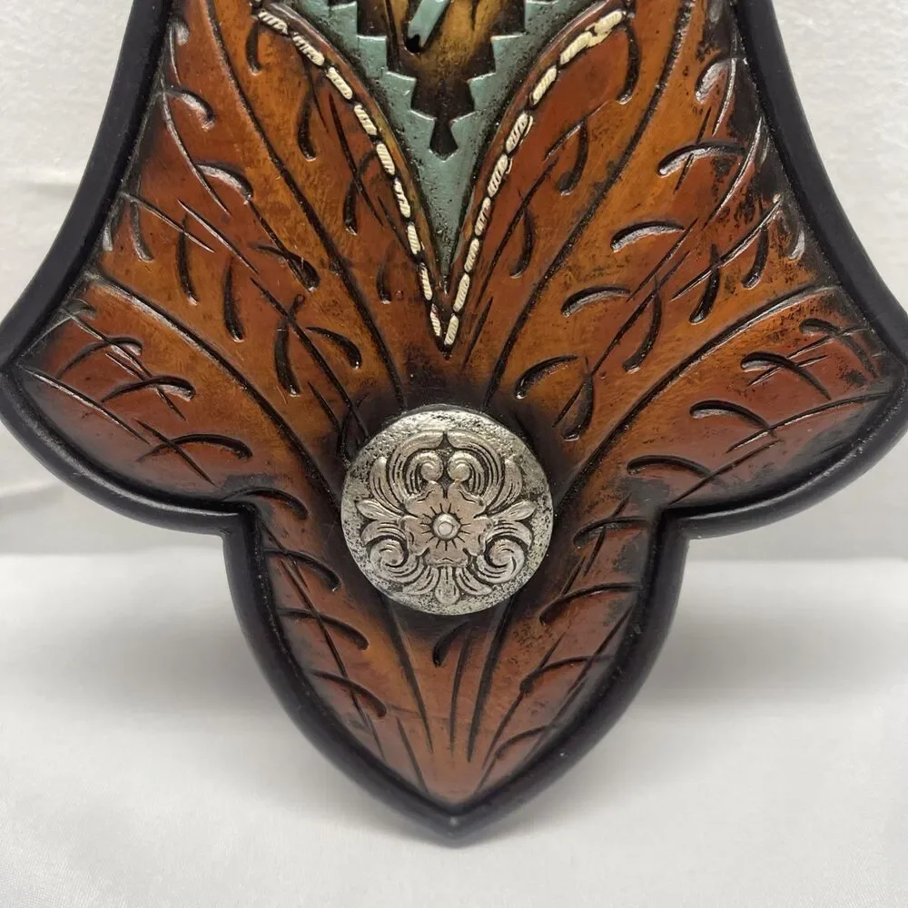 Western Rustic Resin Fleur De Lis Decorative Wall Cross Turquoise Brown 20